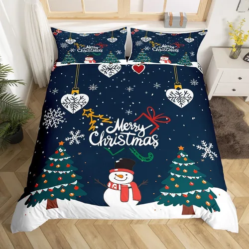 Miniatura 12 de Funda de edredón de Feliz Navidad para niños, jóvenes y adultos, juego de ropa de cama de Papá Noel de Navidad, diseño de copos de nieve, árbol