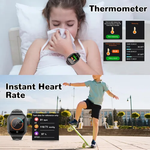 Miniatura 3 de Wonlex - Reloj inteligente 4G para niños con tarjeta SIM, reloj inteligente GPS para niños, monitor de salud con temperatura, videollamadas, cámara