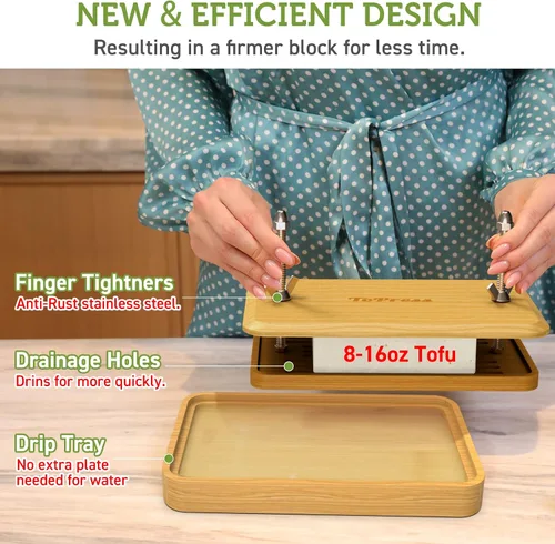 Miniatura 3 de Prensa de tofu de bambú, colador de tofu integrado y bandeja de goteo con gasa, elimina fácilmente el agua del tofu, escurridor de tofu, apto