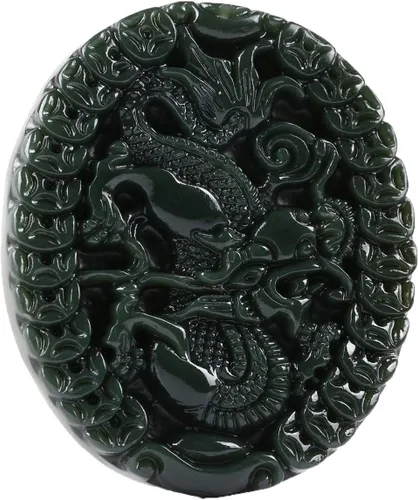 Miniatura 17 de China Natural Hetian Green Jade Nefrita Tallado Fengshui Zodiaco Dragón Bestia Colgante Amuleto Dragón 3#