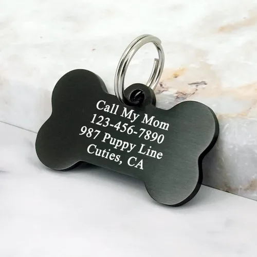 Miniatura 3 de Ultra Joys - Etiqueta personalizada de identificación para mascotas para perros, etiqueta de identificación de hueso de acero inoxidable cepillado