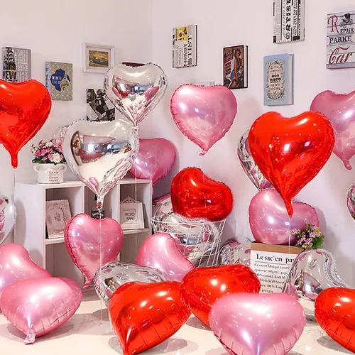 Miniatura 8 de 20 globos de corazón rosa y plateado de 18 pulgadas, globos de papel de aluminio de Mylar en forma de corazón, globos de aluminio metálico, globos