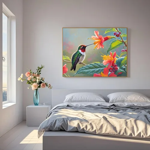 Miniatura 4 de TINDAY Kit de pintura al óleo por números para adultos, pintura de colibrí por números para adultos, principiantes, pintura en lienzo por números