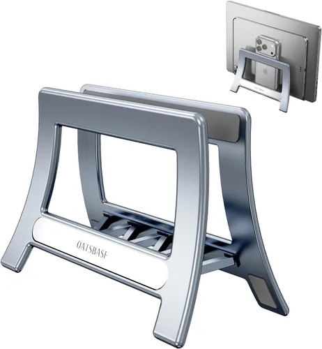 Miniatura 8 de Soporte vertical para laptop para escritorio, soporte para MacBook con bloqueo automático por gravedad, soporte vertical de plástico ABS compatible