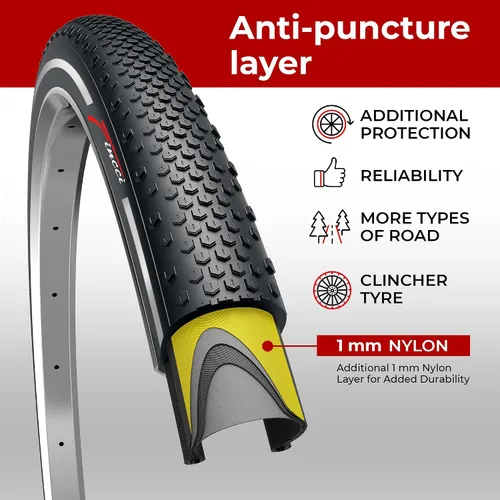 Miniatura 5 de Fincci Pair 700x38c Bike Tire - Gravel Foldable Kevlar 40-622 Puncture Resistant Bike Tires 1 mm Nylon - Grooved 700c Bike Tire - 28 inch Tyre for