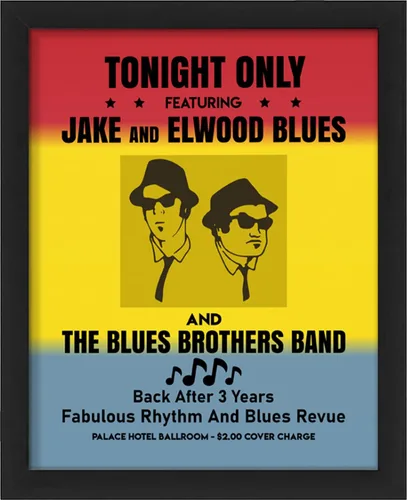Tonight Only-Jake & Elwood Blues-The Blues Brothers Band Arte de Pared Vintage, Arte de Pared Retro de TV con Impresión de Silueta de John