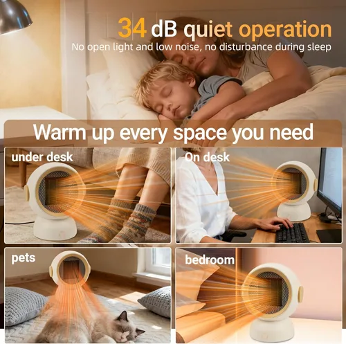 Miniatura 5 de Calentador de espacio, calentadores eléctricos portátiles para habitación pequeña, para uso en interiores, dos velocidades, 1200 W, mini Blanco