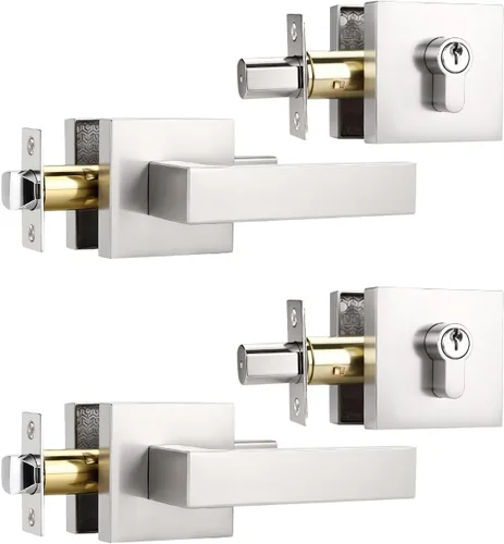 Miniatura 31 de KNOBWELL - Pomo resistente para puertas exteriores con cerradura de seguridad de doble llave y cuadrada; juego de picaportes para puertas