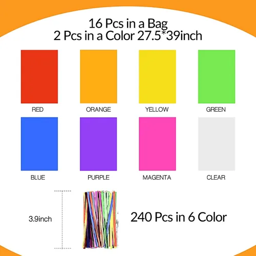 Miniatura 2 de Tallew 16 hojas grandes de celofán de 28 x 40 pulgadas, envolturas de celofán de colores, papel de celofán transparente, envoltura de regalo