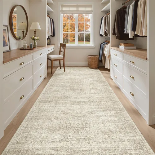 Miniatura 205 de Alfombra de pasillo Soalmost 2'6" x 10' lavable, alfombra antideslizante para cocina, baño, lavandería, alfombras vintage ultra delgadas para Beige