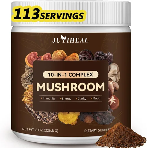 Polvo de hongos 10 en 1, complejo de hongos de 2000 mg - Melena de león, Reishi, Shiitake, Chaga, cola de pavo, Cordyceps, Maitake y más, mezcla de