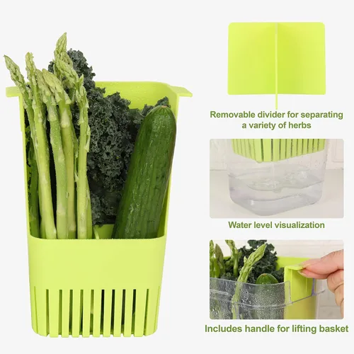 Miniatura 7 de LUVCOSY Herb Keeper, protector de hierbas de plástico sin BPA con una cesta interior para cilantro, menta, perejil y espárragos, mantiene