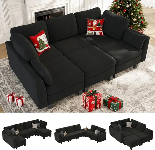 Miniatura 11 de Sofá seccional con sofá cama, sofá modular de 6 plazas, cómodos sofás seccionales convertibles, sofás convertibles con otomanos, sofás seccionales