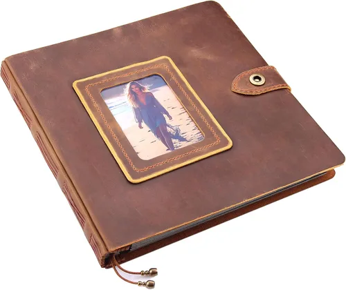 Miniatura 9 de Álbum de fotos de cuero con páginas autoadhesivas, álbum de fotos de cuero a mano, álbum familiar de boda, capacidad para fotos de 3 x 5, 4 x 6, 5 x