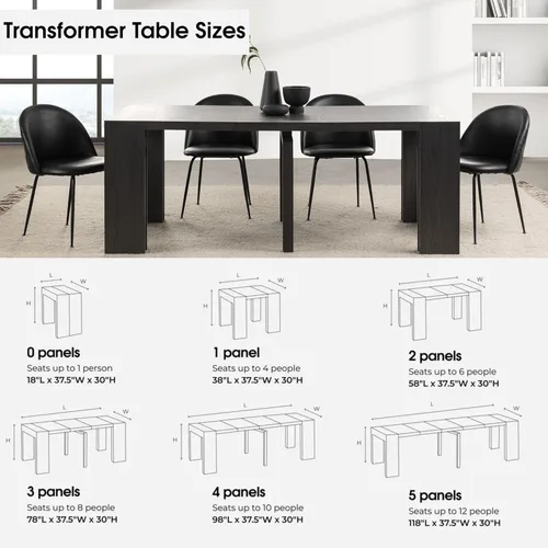 Miniatura 7 de Transformer Table - Mesa de comedor extensible de madera maciza, asientos 2-12, mesa de comedor expandible, muebles que ahorran espacio, muebles