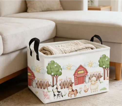 Miniatura 3 de Essme Cesta rectangular de granja, cestas para niños vacías con asas, bonitas cestas para decoración de habitación de niños, niños y niñas, canasta