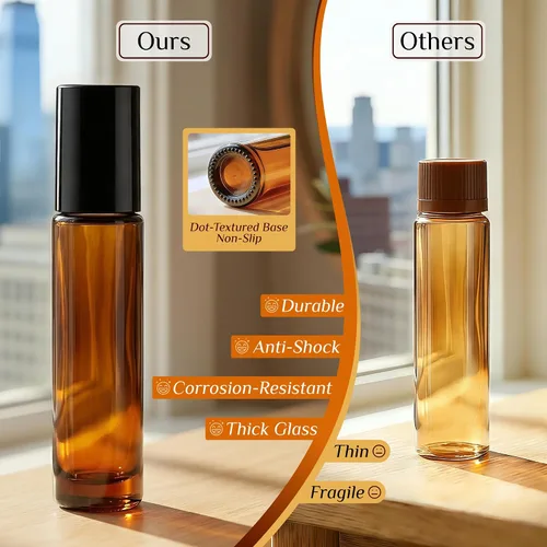 Miniatura 5 de PrettyCare Paquete de 12 aplicadores de bola rodante, botellas de rodillo de vidrio ámbar para aceite esencial con bola de rodillo de acero