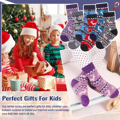 Miniatura 95 de Eocom 6 pares de calcetines de invierno cálidos de lana para niños y niñas
