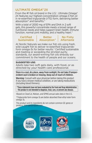 Miniatura 6 de Cápsulas Nordic Naturals Ultimate Omega 2X, sabor a limón, 2,150 mg de omega-3, aceite de pescado de alta potencia, con EPA y DHA, promueve la salud