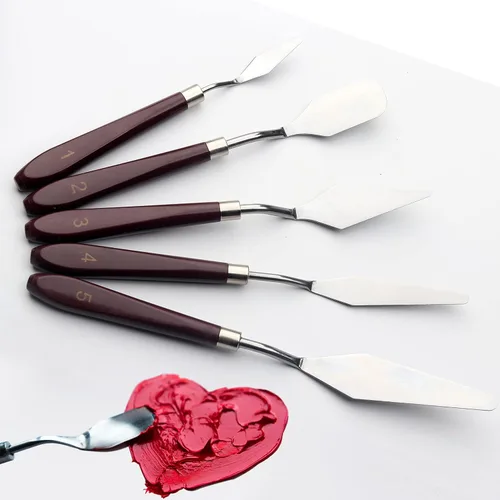 Miniatura 5 de Juego de 5 cuchillos de paleta para pintura, suministros para aceite, pintura acrílica, decoración de pasteles, cuchillo de paleta de acero
