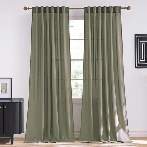 Miniatura 88 de NICETOWN Cortinas de lino grueso para dormitorio, privacidad añadida, bolsillo para barra y pestaña trasera, no se transparentan, mezcla de lino