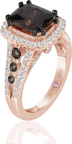 Miniatura 2 de Suzy Levian Rose Sterling Silver Brown Chocolate y White Cubic Zirconia Anillo de compromiso - Rosa, Gema, Zirconia cúbica