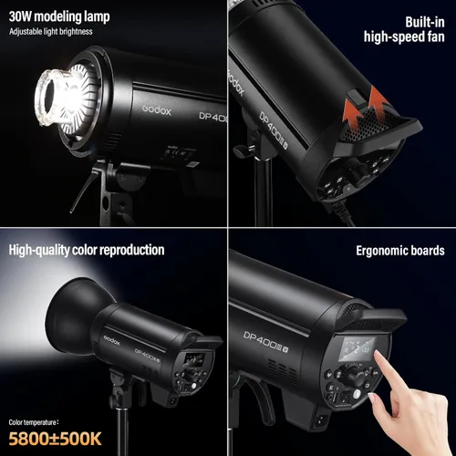 Miniatura 2 de Godox Paquete de 2 unidades DP400III-V DP400IIIV DP400IIIV 800Ws Photo Speedlite Studio Flash Strobe Monolight Bowens Kit de montaje para estudio