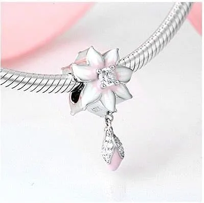 Miniatura 2 de FAEFASH - Abalorio de plata de ley 925 con diseño de orquídea cuentas de loto para el día de San Valentín flores y collares