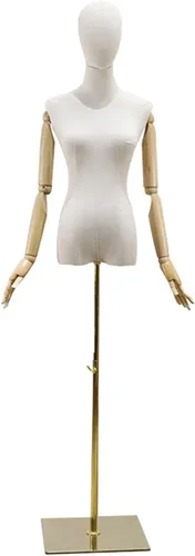 Gold Female Mannequin Torso with Head & Arms - Size S Dress Form for Clothing Display, Ideal Dummy Model for Fashion Retail, Tailoring, and Boutique
