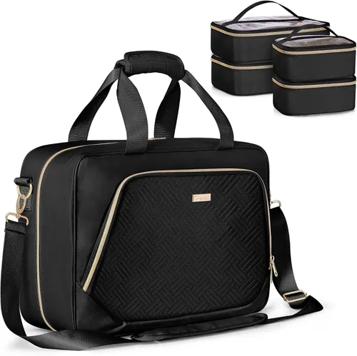 Estuche de viaje profesional para artista de maquillaje con 4 bolsas de cosméticos desmontables, bolsa organizadora de maquillaje grande con sección