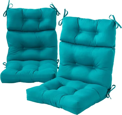 Miniatura 60 de Cojines para silla de respaldo alto para exteriores, diseño de asiento y respaldo con bisagras de una pieza, reversibles con 4 lazos, tela
