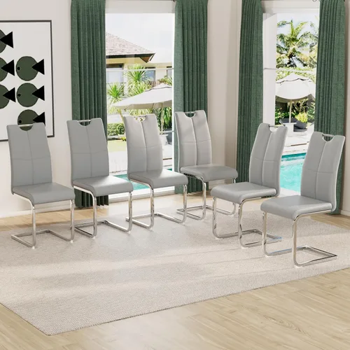 Miniatura 41 de Juego de sillas de comedor modernas (2 unidades) de piel sintética PU con respaldo alto tapizadas con patas doradas de metal para cocina y comedor