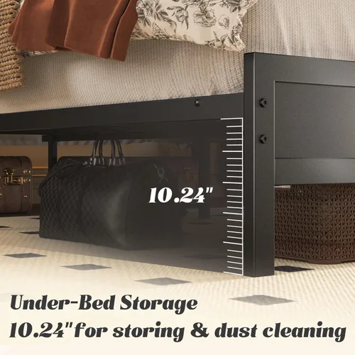 Miniatura 6 de Fluest Base de cama Queen con cabecero y estribo, marco de cama con estación de carga integrada y luz LED, estante de almacenamiento, sin ruido,
