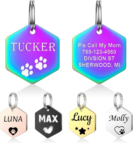 Miniatura 12 de YEHANTI Etiquetas de perro personalizadas grabadas para mascotas, placa de acero inoxidable personalizada para perros y gatos con varios iconos Hueso