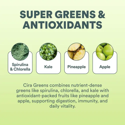 Miniatura 4 de Cira Daily Greens - Polvo de superalimento de espirulina orgánica endulzado naturalmente con ingredientes ricos en antioxidantes para deshinchazón