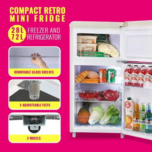 Miniatura 6 de DEMULLER - Refrigerador retro mini de 3.5 pies cúbicos, refrigerador pequeño con congelador superior, refrigerador compacto de tamaño para Blanco