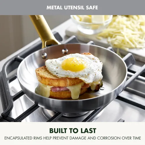 Miniatura 6 de GreenPan Sartén de acero inoxidable de tres capas de reserva de 8 pulgadas, utensilios de cocina multiclad, inducción, horno y asador seguro hasta