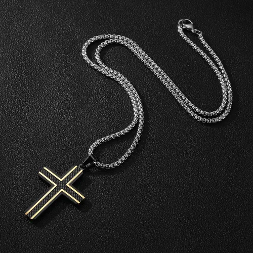 Miniatura 4 de Holizaly Collar de cruz para hombre colgante de acero inoxidable 316L color blanco dorado negro azul caja de regalo incluida