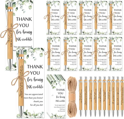 Fulmoon Juego de 20 regalos de agradecimiento a los empleados, incluye bolígrafo de bambú de madera con texto en inglés "May You Be Proud",