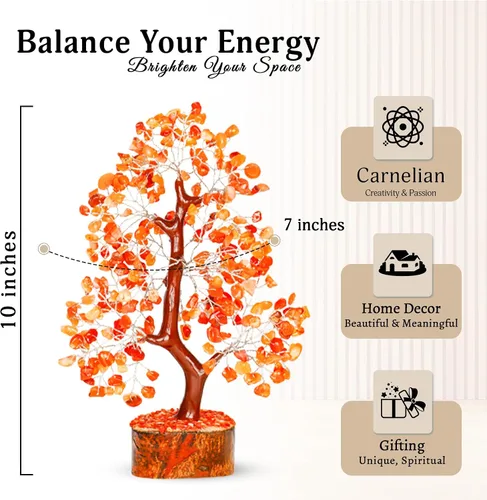 Miniatura 2 de YATSKIA - Árbol de la vida con cristal de cornalina - Árbol de bonsái - Decoración de Feng Shui para el hogar - Piedras de cristal - Decoración
