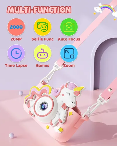 Miniatura 8 de Kikapabi Cámara de juguete de unicornio para niños, niñas y niños de 3 a 8 años, regalos de Navidad y cumpleaños para niñas de 3, 4, 5, 6, 7, 8