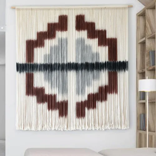 Miniatura 10 de Flber Tapiz de macramé para colgar en la pared, diseño geométrico de teñido anudado negro, decoración de pared bohemia para el hogar, 59 pulgadas