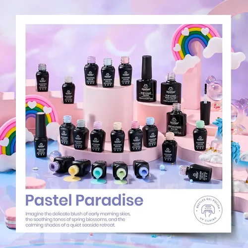 Miniatura 3 de beetles colección “Pastel Paradise” - Kit de 20 esmaltes de uñas en gel con 3 frascos de capa superior brillantina y mate y capa base, tonos