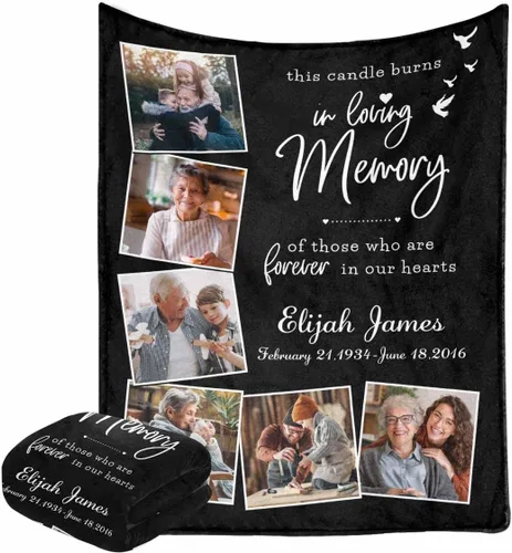 Miniatura 19 de Caisuedawn Manta conmemorativa con nombre personalizado con fotos, manta personalizada de ángel de condolencia por pérdida de madre, papá y abuela