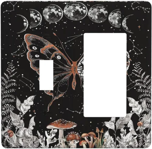 Miniatura 83 de Cubierta decorativa para interruptor de luz, diseño de pájaros y flores florales en blanco y negro, 2 bandas, cubierta decorativa para pared, placa
