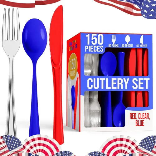 Miniatura 23 de Party Solids Cubiertos de plástico negro resistente, 150 piezas, cubiertos desechables negros, juegos de utensilios, 50 de cada tenedor, cuchillos