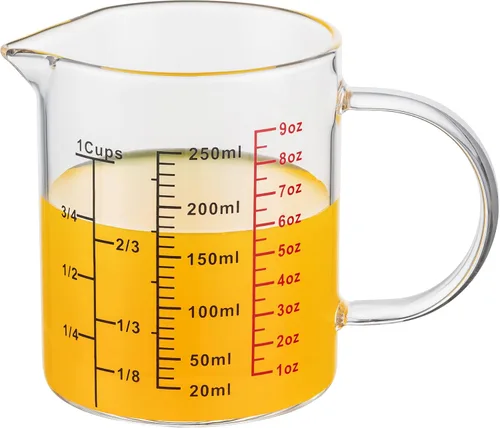 Miniatura 9 de Ackers BORO3.3 Taza medidora de vidrio - [Asa aislada Boca en forma de V] - Hecha de vidrio de borosilicato de alta calidad, taza medidora