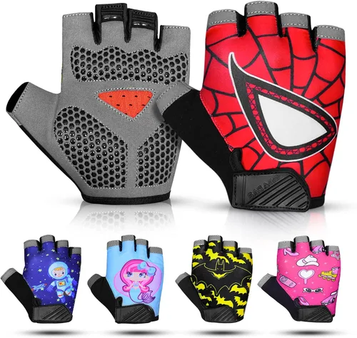 Guantes de ciclismo de medio dedo para niños, antideslizantes, acolchados, antideslizantes, sin dedos, para niños y niñas, ideales para BMX, MTB,