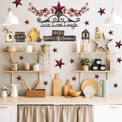Miniatura 4 de SUPERDANT Calcomanías de pared estilo campestre con estrella de granero, calcomanías de vinilo para decoración del hogar para cocina, comedor, sala