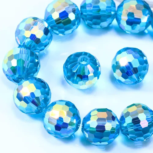 Miniatura 29 de Dowarm 150 PIEZAS Cuentas de cristal de vidrio redondas de 6 mm para hacer joyas, cuentas facetadas de cristal rondelle espaciadoras de color azul